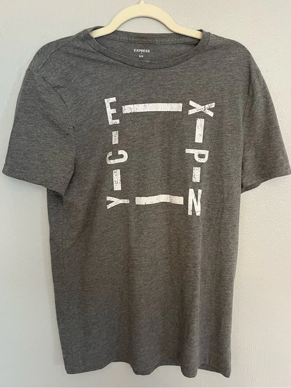 Express Gray Graphic Logo Tee Men’s Medium Crewneck Casual Streetwear Shirt